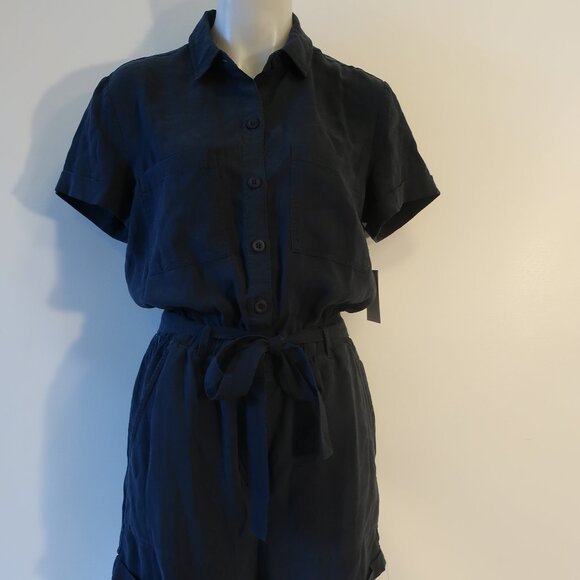 NWT Womens Bella Dahl Rnavyr Navy Blue Tencel Rolled Hem Utility Romper Shorts S - Picture 4 of 12